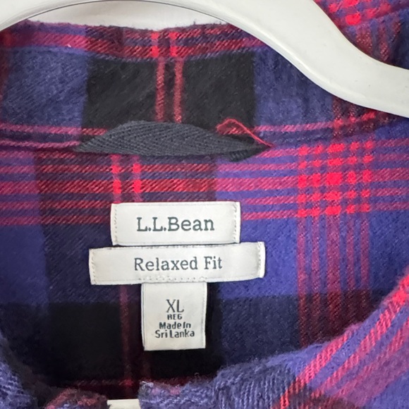 L.L. Bean Relaxed Fit 1/2 Zip Red and Blue Checkered Shirt - Picture 5 of 14